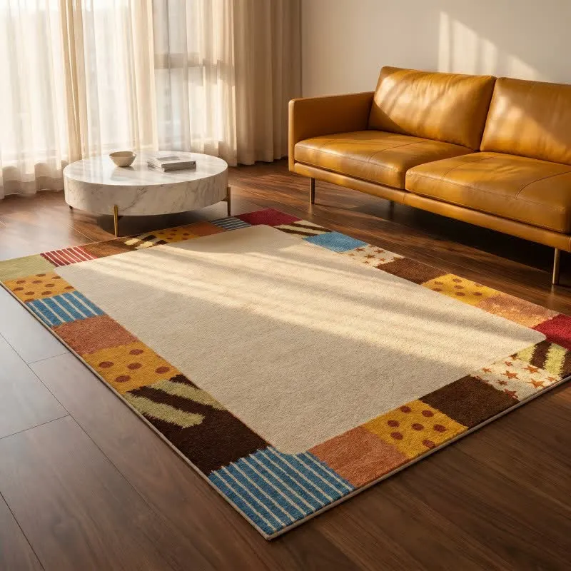 Retro-Patchwork-Teppich mit Bordüre