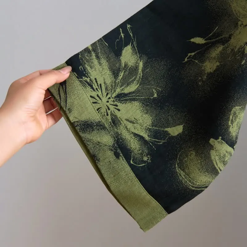 Kimono-Bademantel aus Bio-Baumwolle mit Aquarellblumenmuster