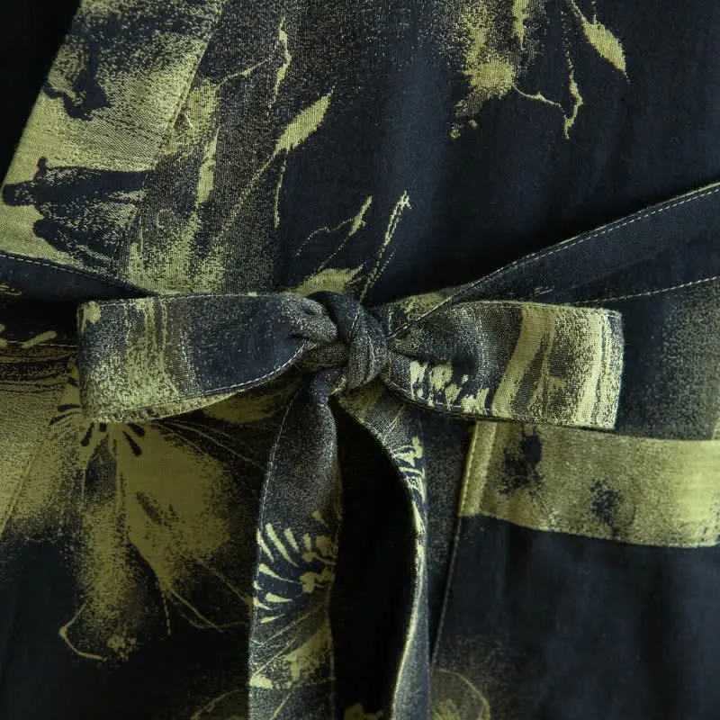 Kimono-Bademantel aus Bio-Baumwolle mit Aquarellblumenmuster