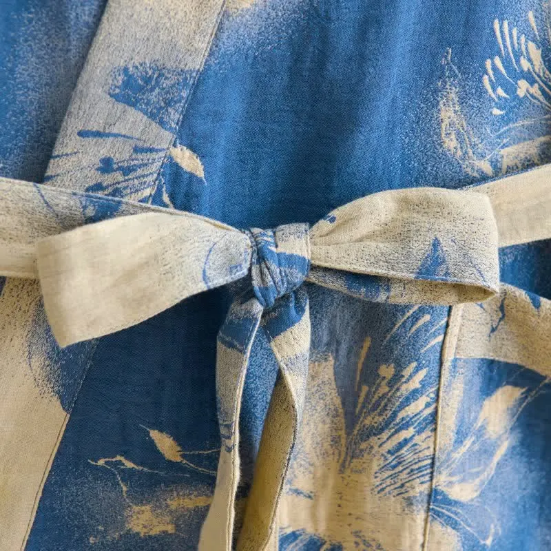 Kimono-Bademantel aus Bio-Baumwolle mit Aquarellblumenmuster