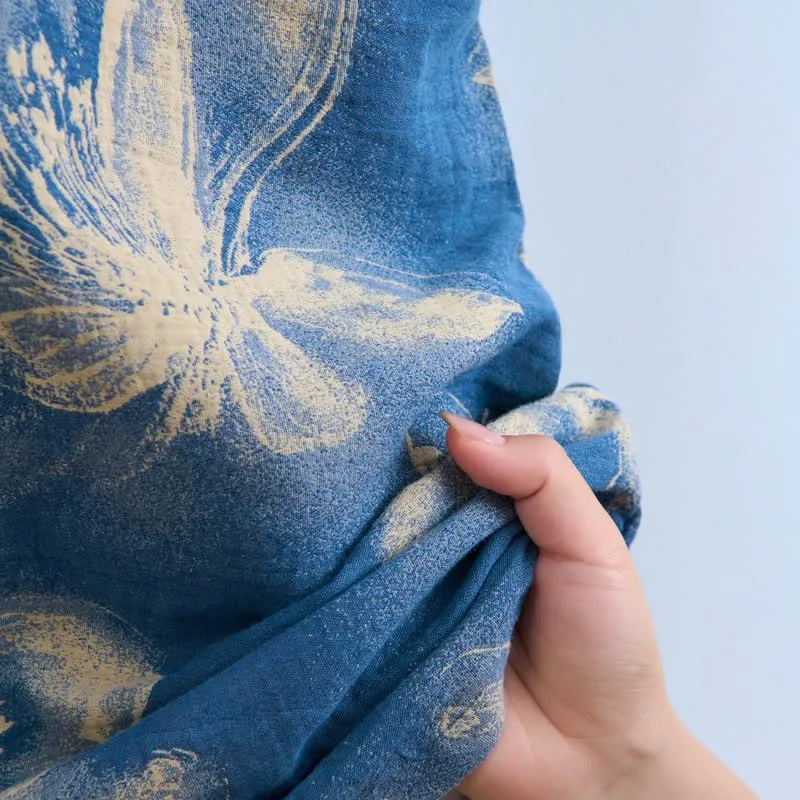 Kimono-Bademantel aus Bio-Baumwolle mit Aquarellblumenmuster