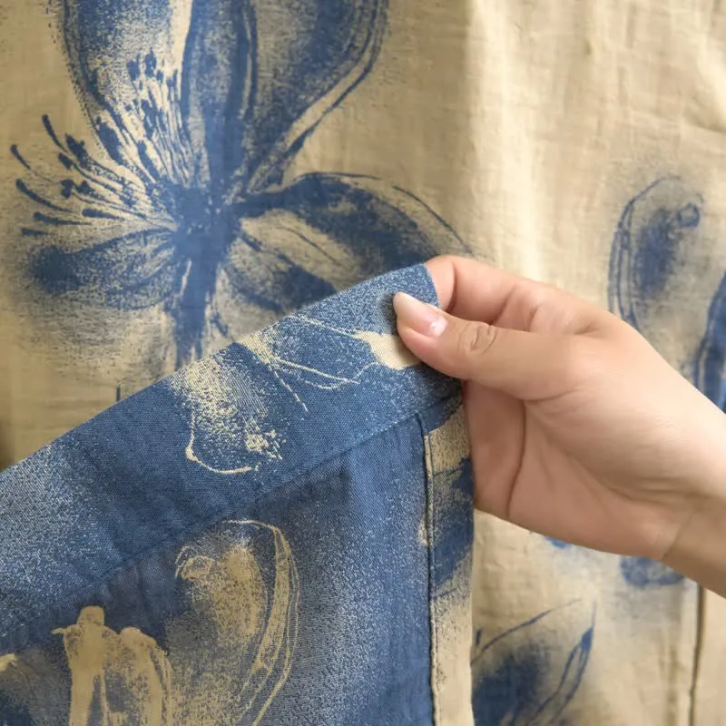 Kimono-Bademantel aus Bio-Baumwolle mit Aquarellblumenmuster