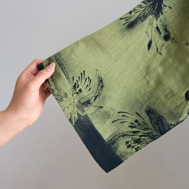 Kimono-Bademantel aus Bio-Baumwolle mit Aquarellblumenmuster