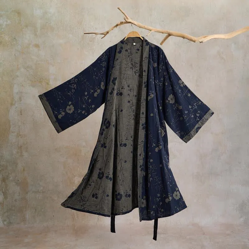 Kimono-Bademantel aus Bio-Baumwolle mit Gartenblumenmuster