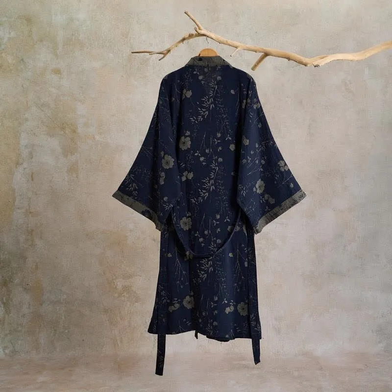 Kimono-Bademantel aus Bio-Baumwolle mit Gartenblumenmuster