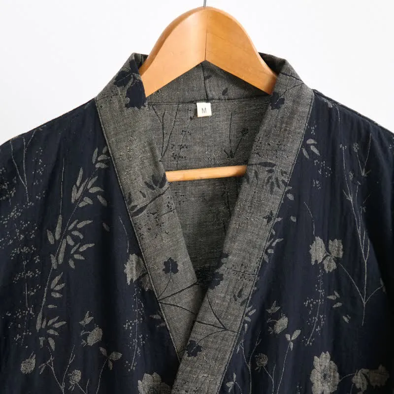 Kimono-Bademantel aus Bio-Baumwolle mit Gartenblumenmuster