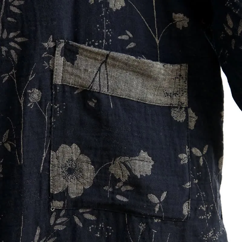 Kimono-Bademantel aus Bio-Baumwolle mit Gartenblumenmuster