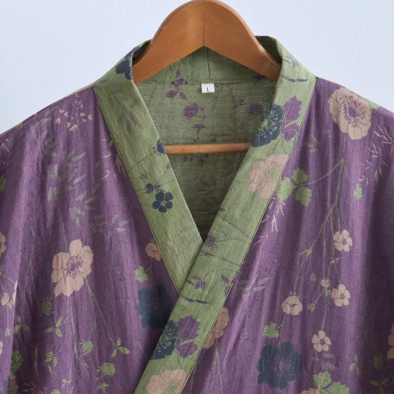 Kimono-Bademantel aus Bio-Baumwolle mit Gartenblumenmuster