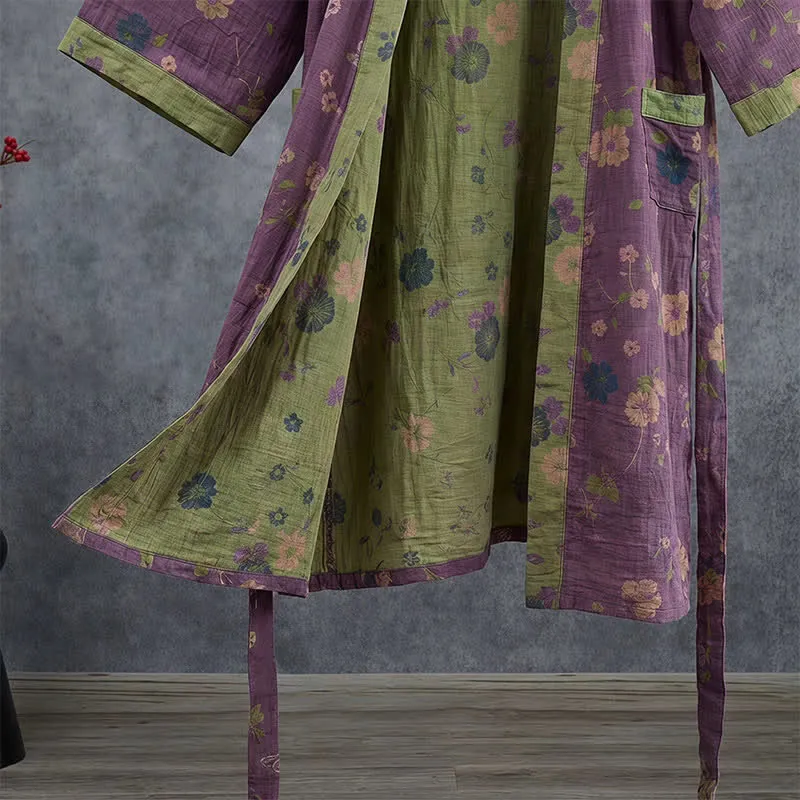 Kimono-Bademantel aus Bio-Baumwolle mit Gartenblumenmuster
