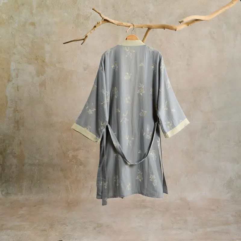 Eleganter Kimono-Bademantel aus Baumwollgaze mit Blumenmuster