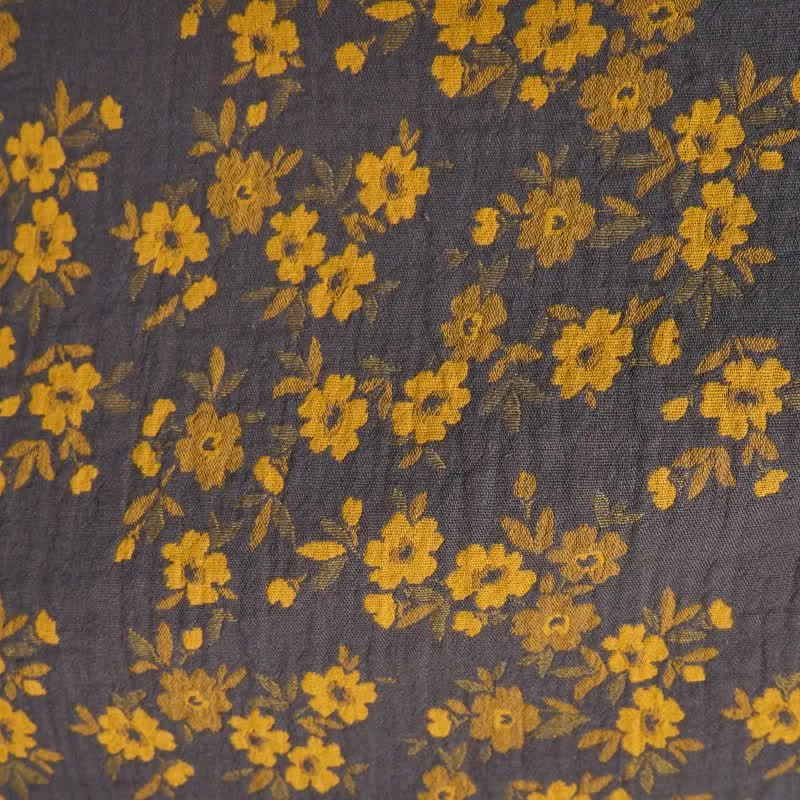 Gelber Kimono-Bademantel aus Baumwollgaze mit Blumenmuster