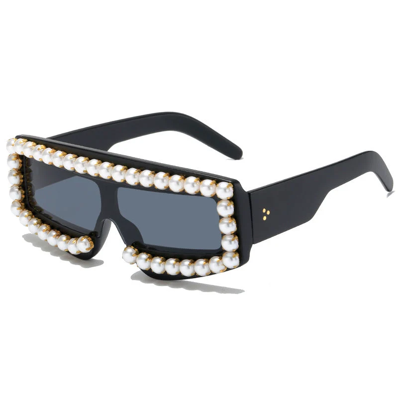 Dame moteriktig solbrille med perle-applikasjoner Luvikno