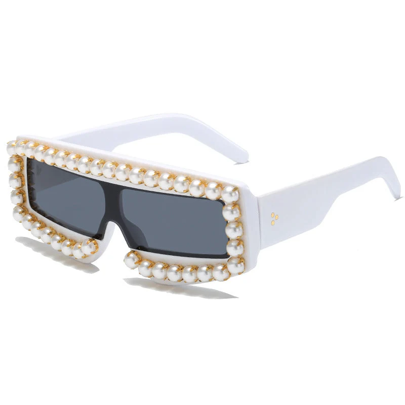 Dame moteriktig solbrille med perle-applikasjoner Luvikno