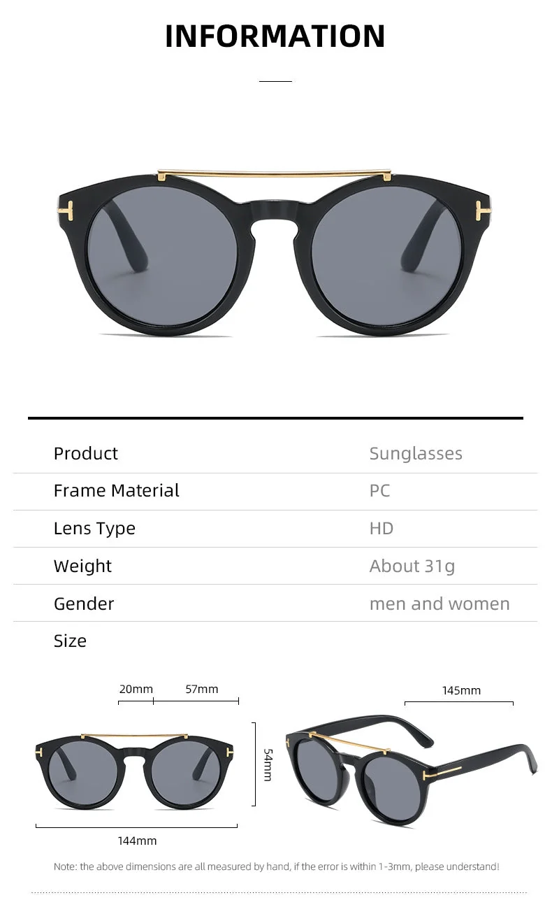 Dame fashionable solbriller med elegante runde glass Luvikno