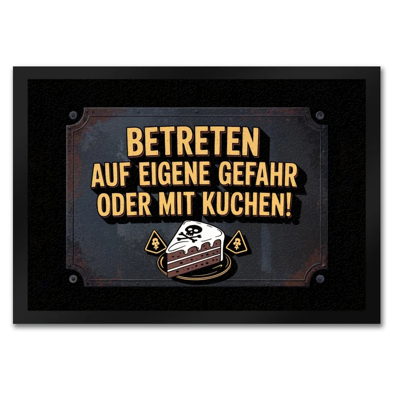 Totenkopf Fußmatte in 35x50 cm mit Kuchenwarnung für Vintage-Fans