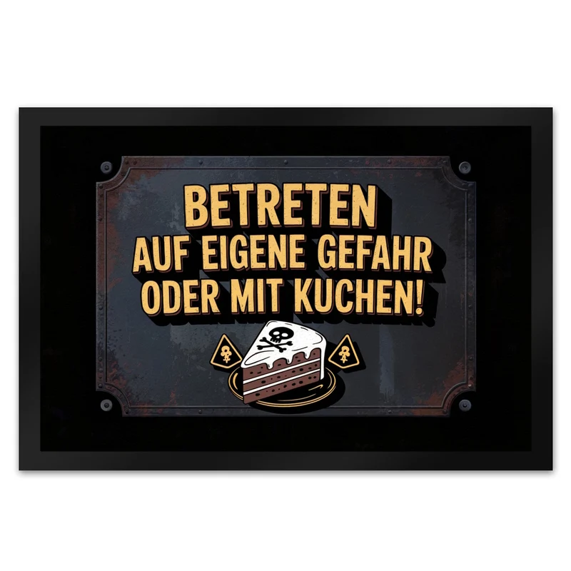Totenkopf Fußmatte in 35x50 cm mit Kuchenwarnung für Vintage-Fans