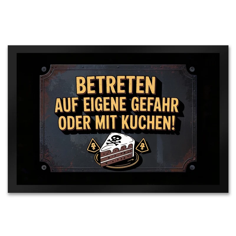 Totenkopf Fußmatte in 35x50 cm mit Kuchenwarnung für Vintage-Fans