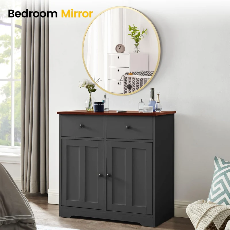 Garvee Specchio Rotondo 46 cm con Cornice in Metallo Nero per Bagno e Camera, Vetro 5mm, Design Moderno