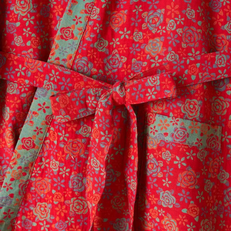 Romantischer Kimono-Bademantel aus Baumwolle mit Rosenmuster