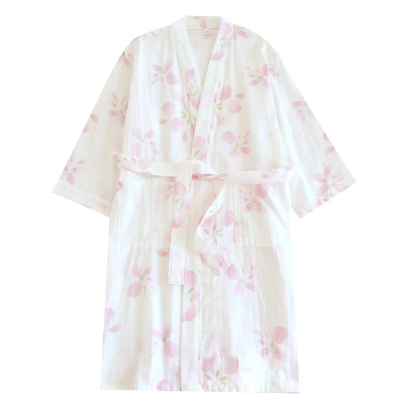 Kimono-Bademantel aus Baumwollgaze mit Kirschblütenmuster