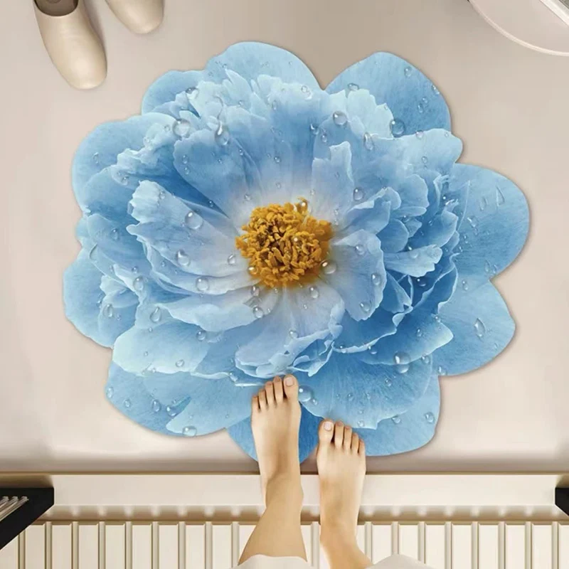 Kreativer blauer Teppich mit 3D-Blumenmuster