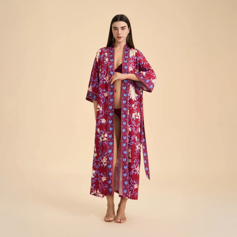 Retro-Bademantel im Kimono-Stil mit Blumenmuster
