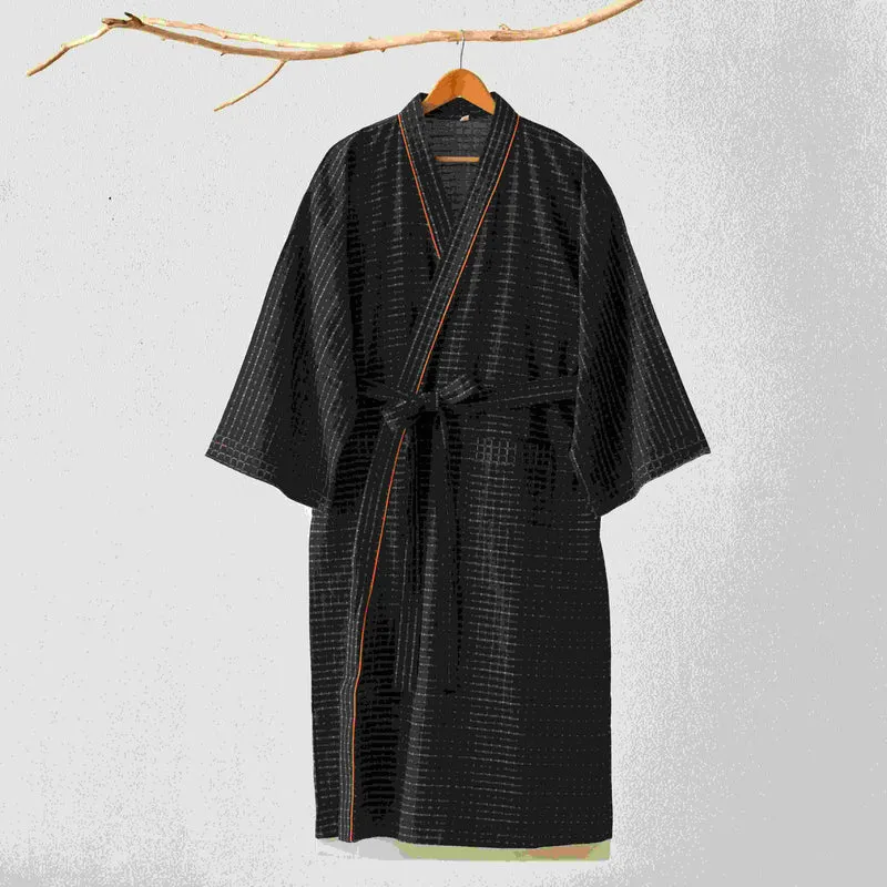 Karierte Kimono-Yukata-Robe aus Bio-Baumwolle