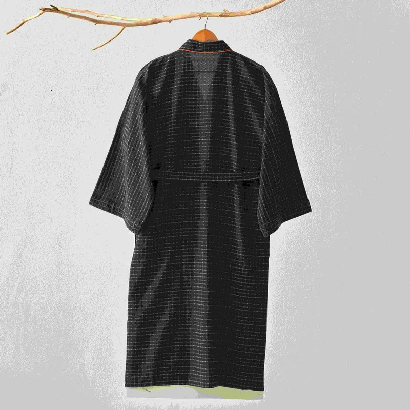 Karierte Kimono-Yukata-Robe aus Bio-Baumwolle