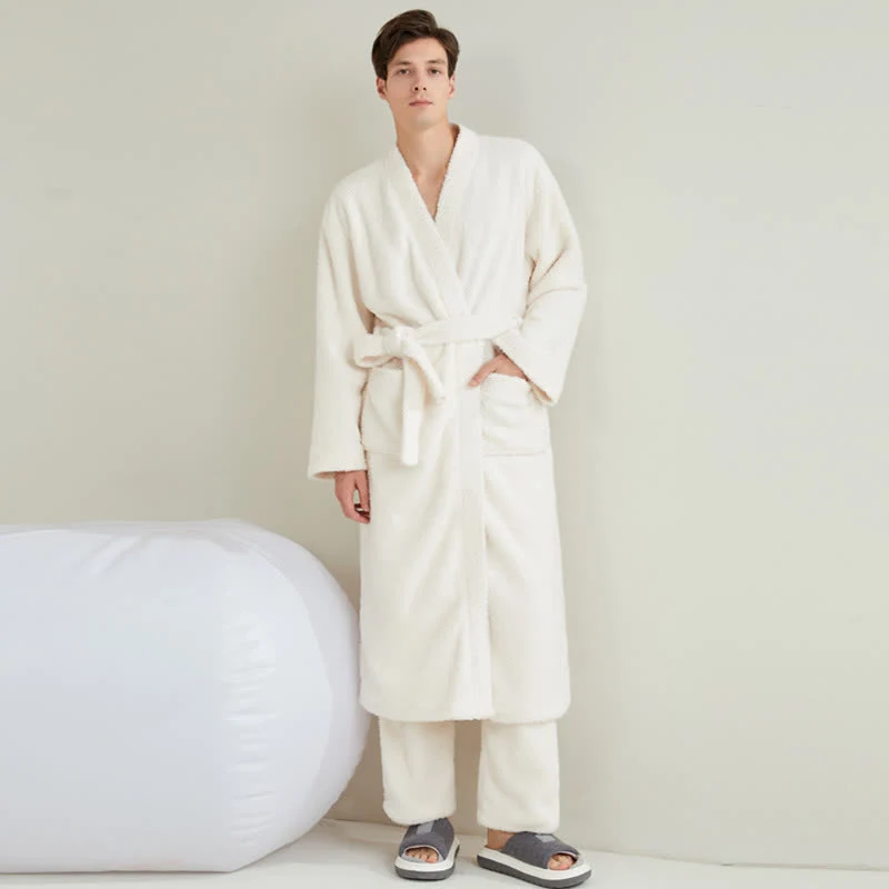 Partner-Bademantel-Hosen-Set in passenden Unifarben