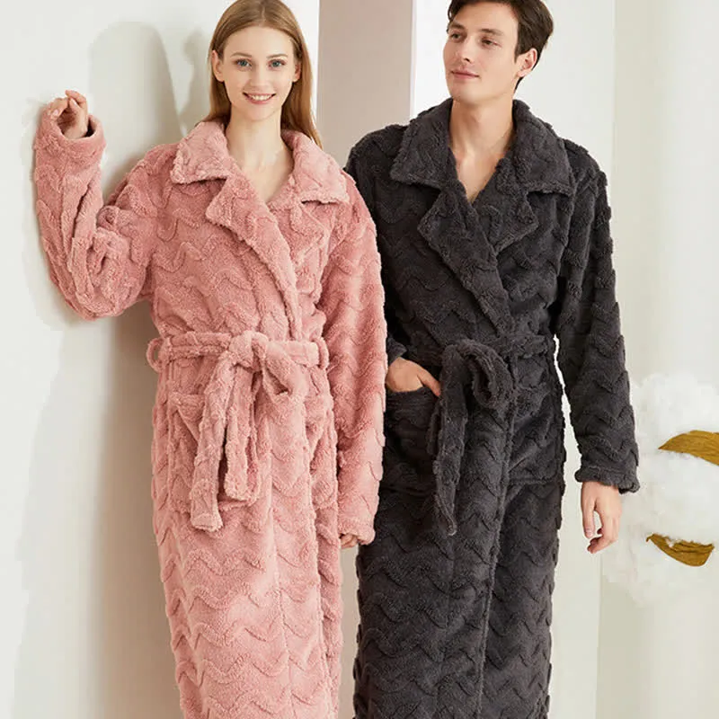 Unisex Bademantel, einfarbig, wellenförmig strukturiert