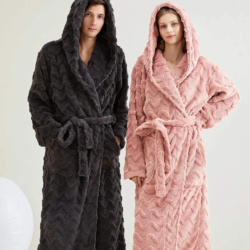 Unisex-Bademantel mit Kapuze und Wellenstruktur