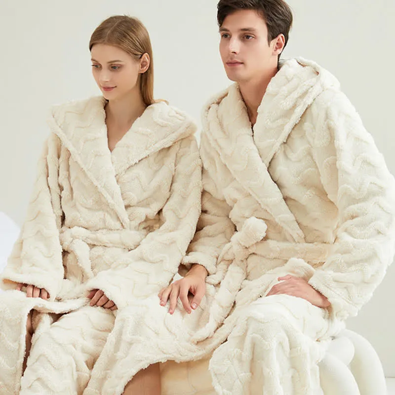 Unisex-Bademantel mit Kapuze und Wellenstruktur