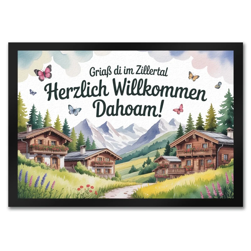 Griaß di im Zillertal Fußmatte in 35x50 cm Tiroler Chalets