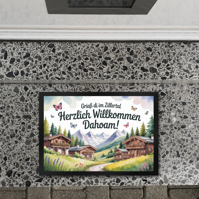 Griaß di im Zillertal Fußmatte in 35x50 cm Tiroler Chalets
