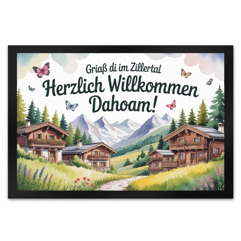 Griaß di im Zillertal Fußmatte in 35x50 cm Tiroler Chalets