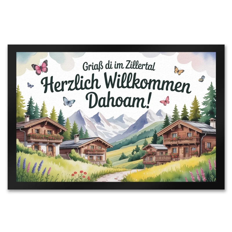 Griaß di im Zillertal Fußmatte in 35x50 cm Tiroler Chalets
