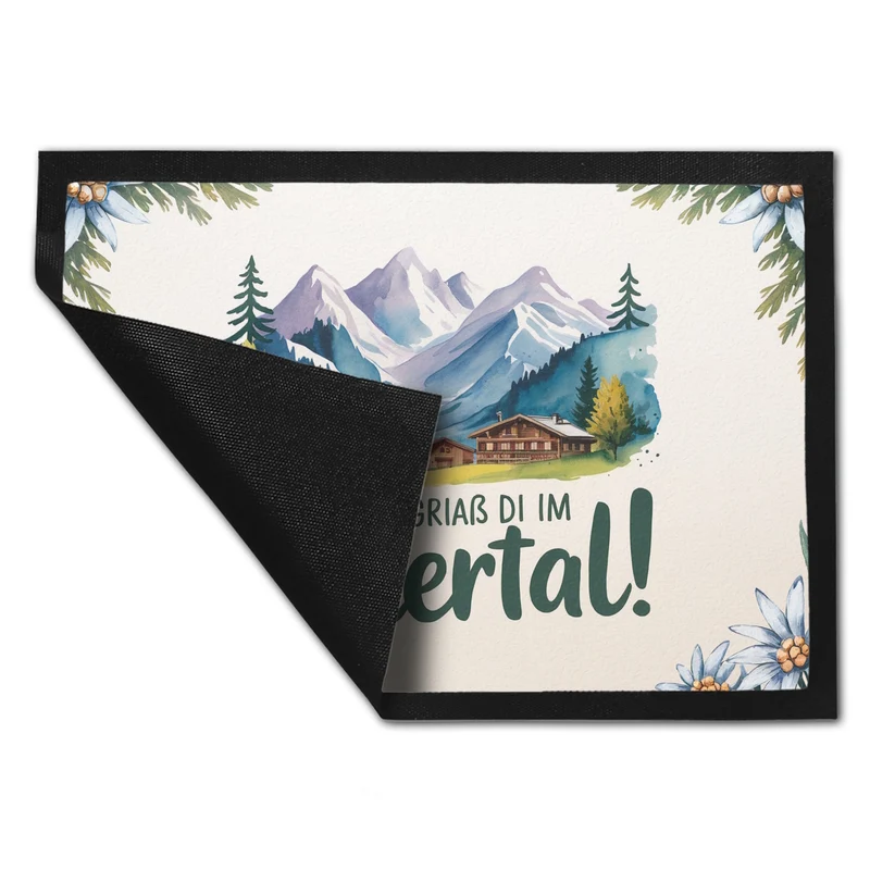 Griaß di im Zillertal! Fußmatte in 35x50 cm mit Berglandschaft
