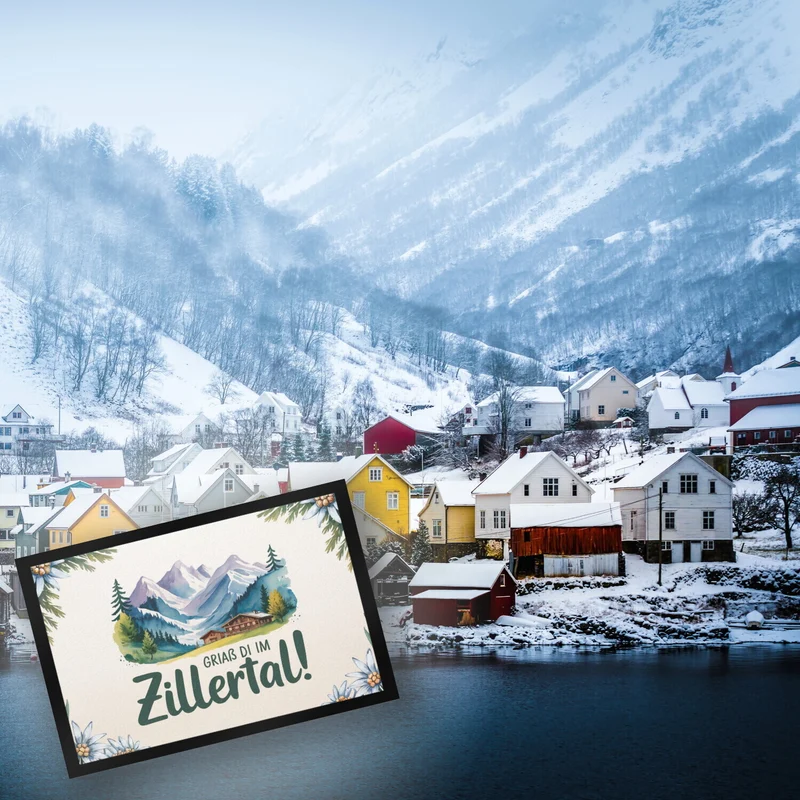 Griaß di im Zillertal! Fußmatte in 35x50 cm mit Berglandschaft