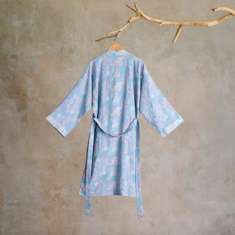 Charmante Kimono-Robe aus Baumwollgaze mit Blumenmuster