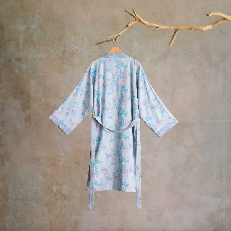 Charmante Kimono-Robe aus Baumwollgaze mit Blumenmuster