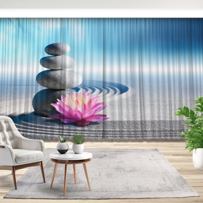 Fotovorhang "Spa Steine mit Seerose im Sand"