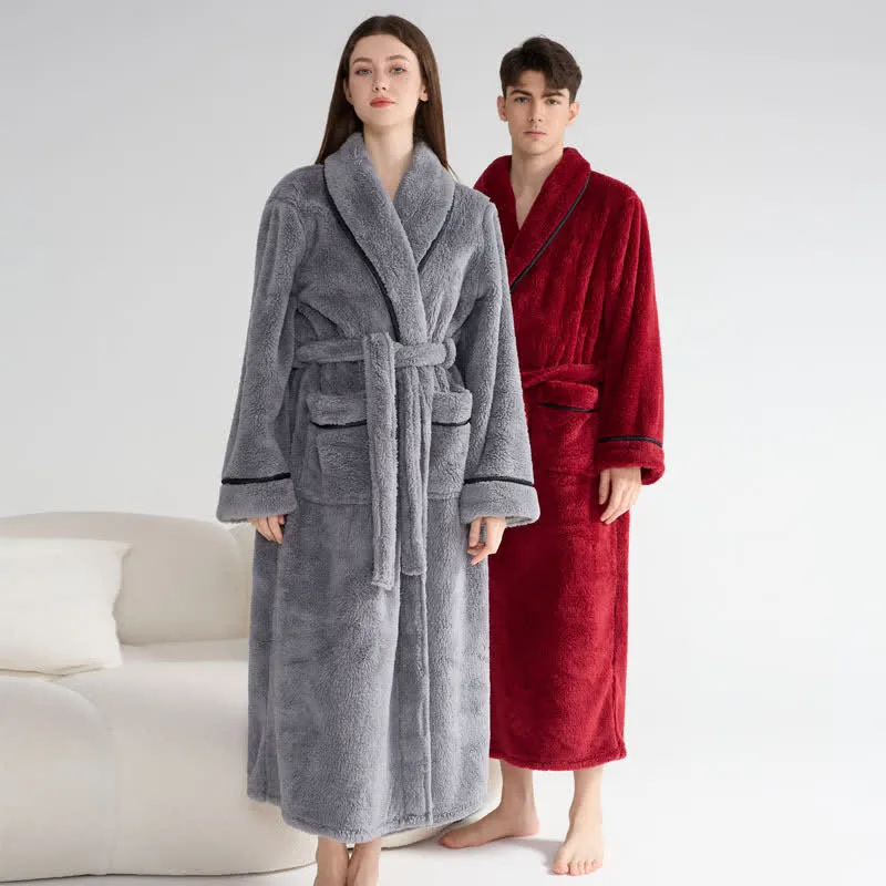 Unisex Plüsch-Bademantel, warm und einfarbig, lang