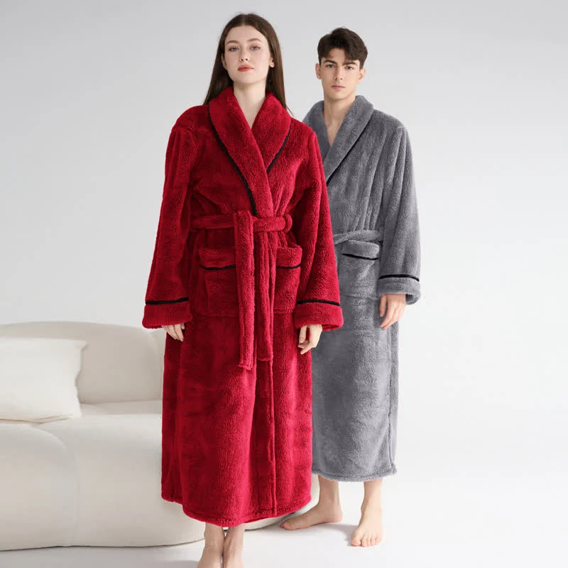 Unisex Plüsch-Bademantel, warm und einfarbig, lang