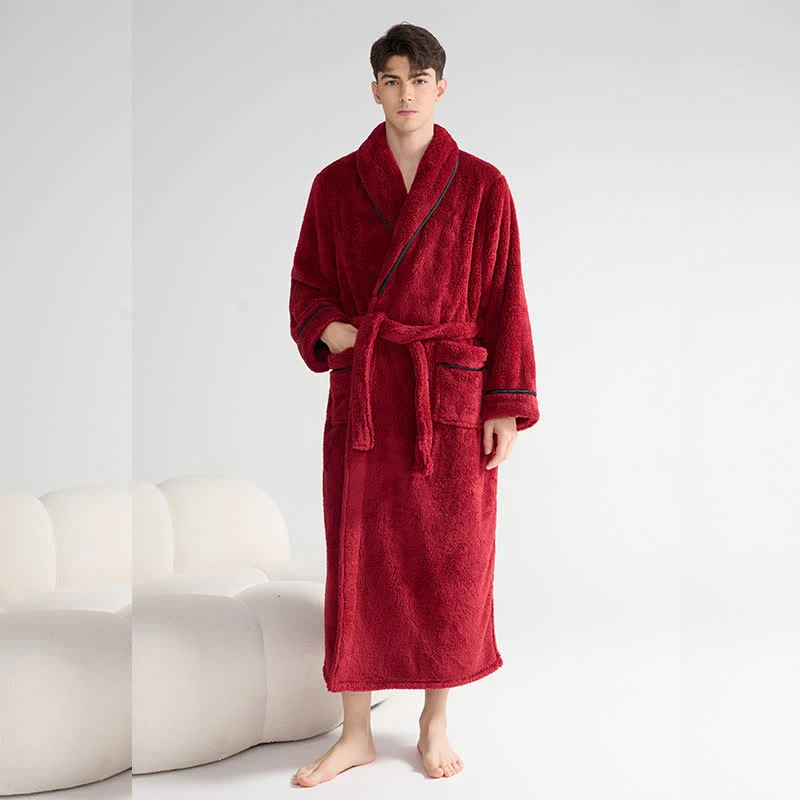 Unisex Plüsch-Bademantel, warm und einfarbig, lang