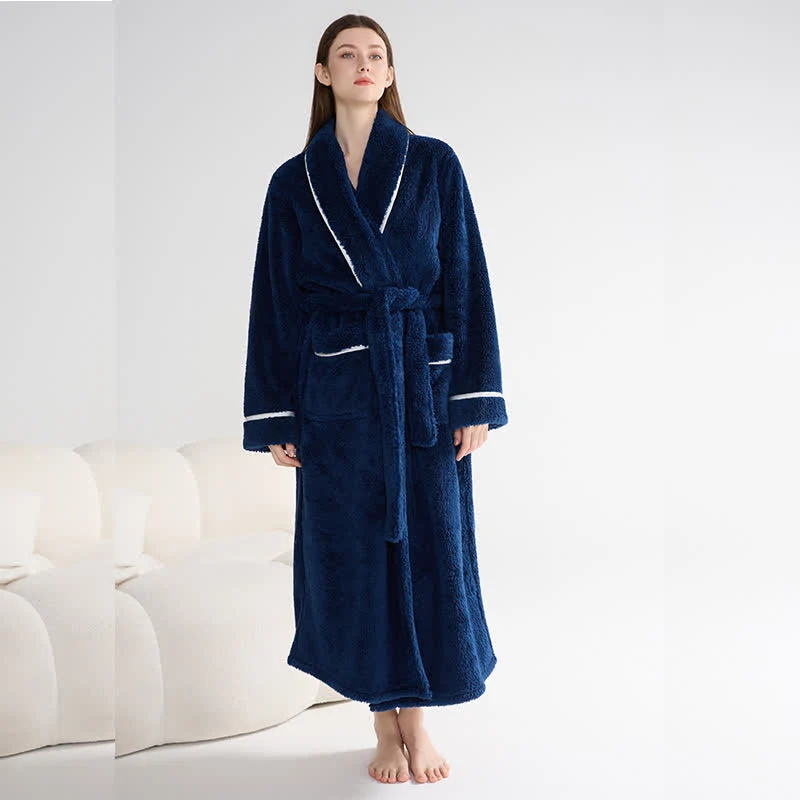 Unisex Plüsch-Bademantel, warm und einfarbig, lang