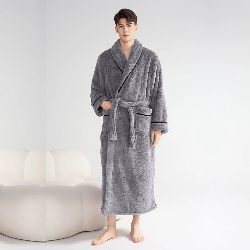 Unisex Plüsch-Bademantel, warm und einfarbig, lang