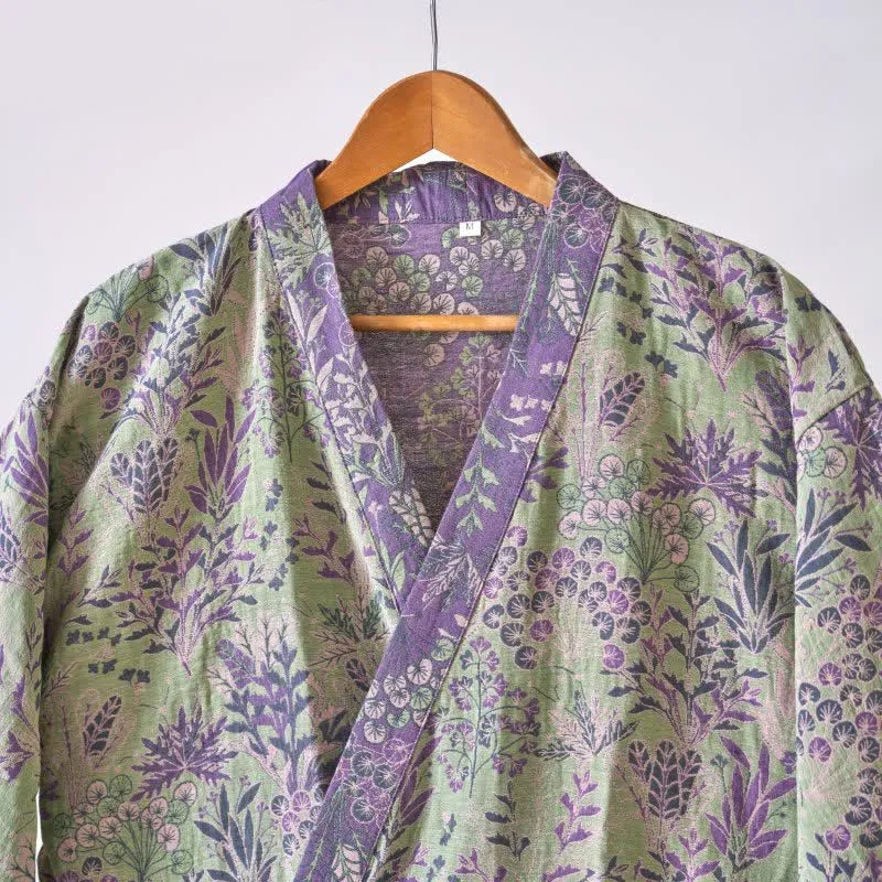 Kimono-Robe aus Baumwollgaze mit botanischem Bezug