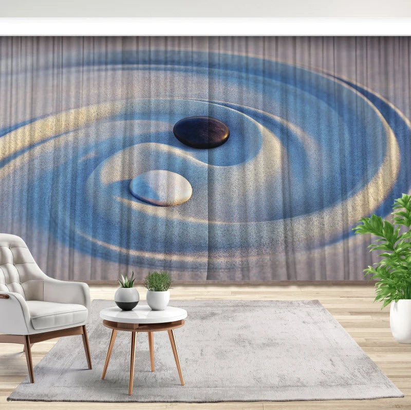 Fotovorhang "Steine im Sand - Yin Yang"