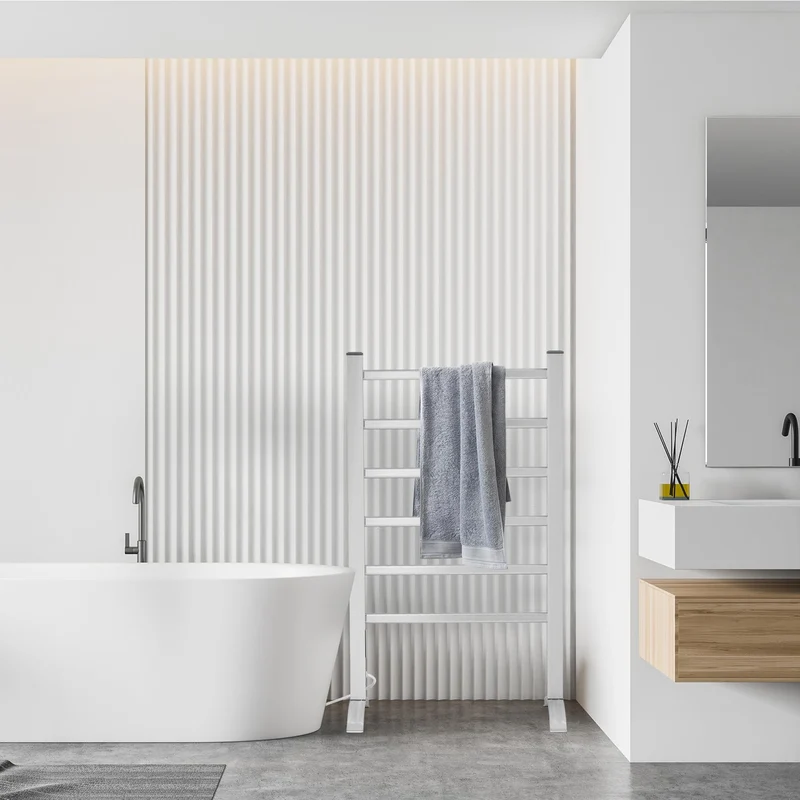 Garvee Scaldasalviette Elettrico 2-in-1, 5 Barre Riscaldanti, Metallo Bianco, Montaggio a Parete e Libero, Bagno e Camera, 50x5x70 cm