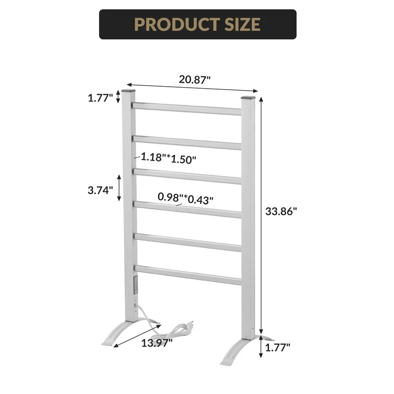 Garvee Scaldasalviette Elettrico 2-in-1, 5 Barre Riscaldanti, Metallo Bianco, Montaggio a Parete e Libero, Bagno e Camera, 50x5x70 cm
